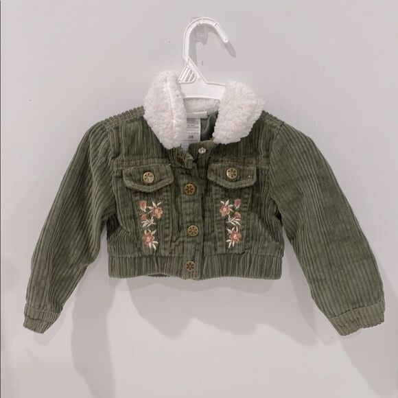 Daisy Fuentes Green and White Corduroy Cropped Jacket with Utility Style 24M - Picture 1 of 4